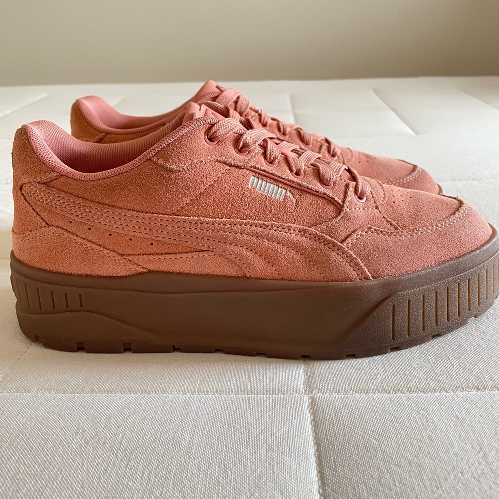 Puma Womens Coral Peach Suede Platform Karmen II Idol Sneakers, Size 10 - Picture 7 of 16